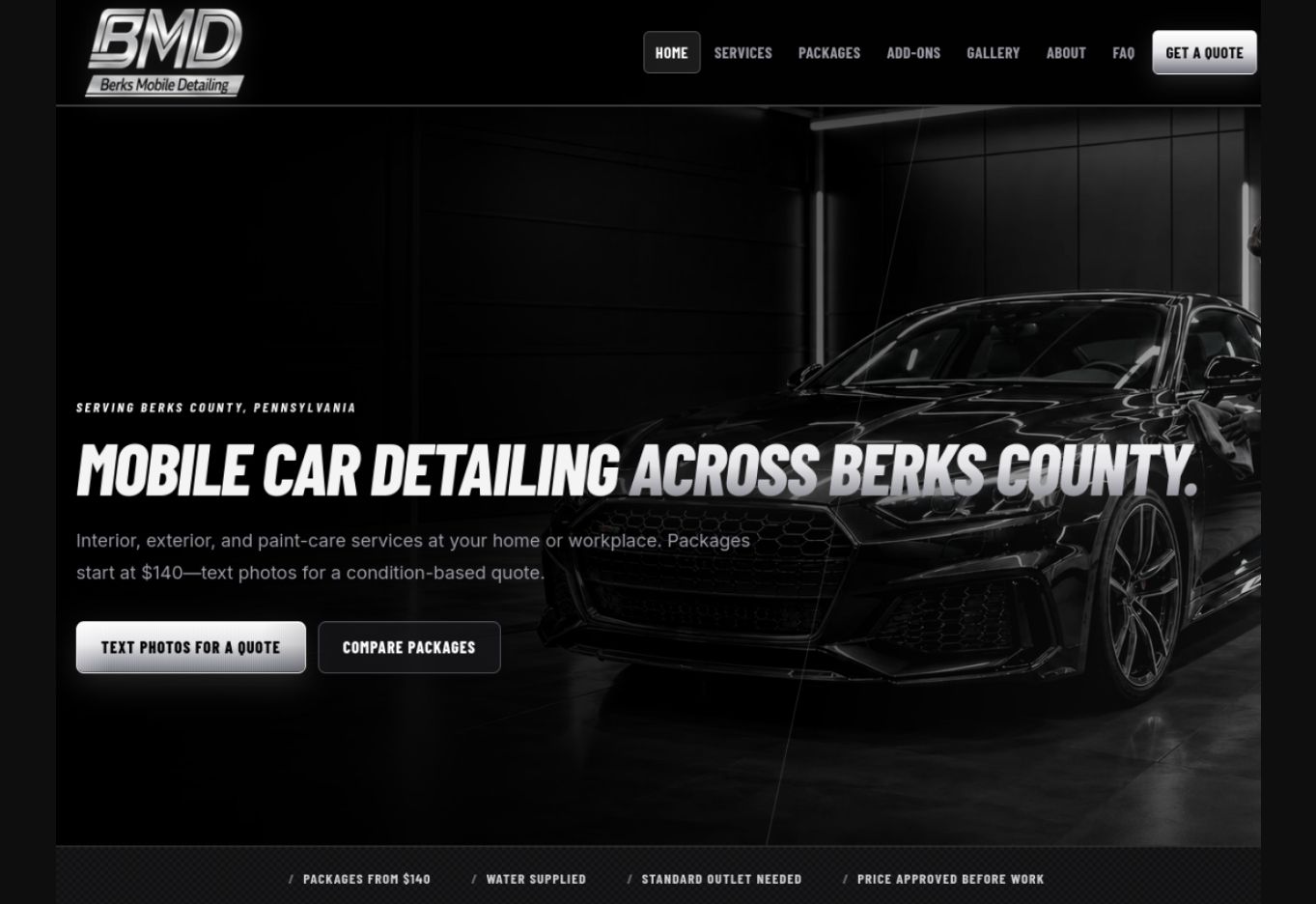 Berks Mobile Detailing landing page