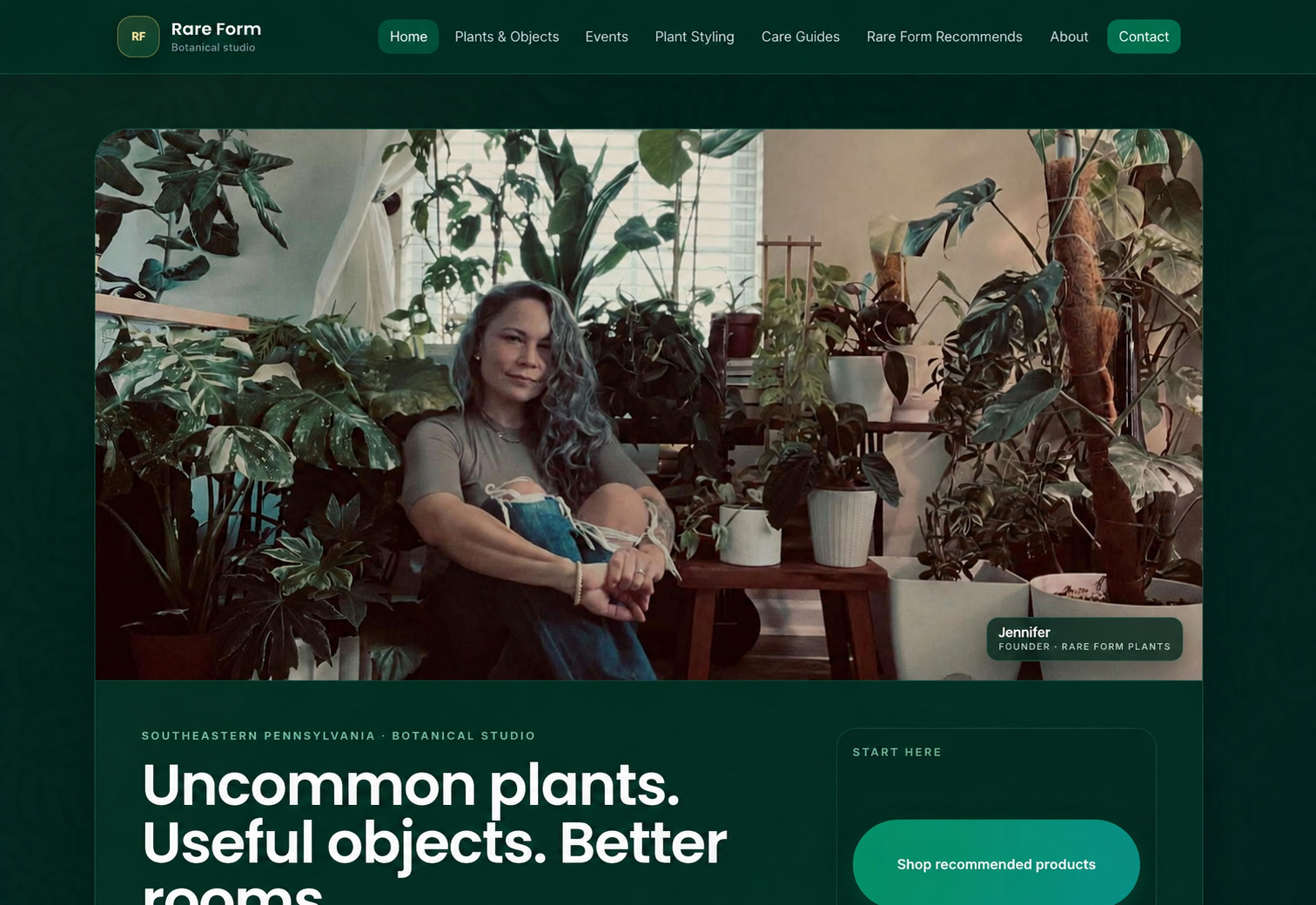 Rare Form Plants landing page